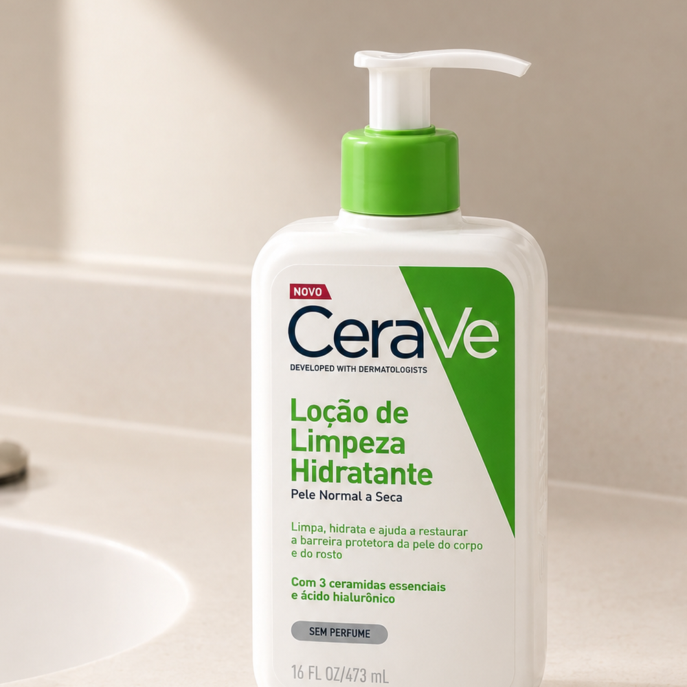 limpeza facial para pele seca com CeraVe Loção de Limpeza Hidratante